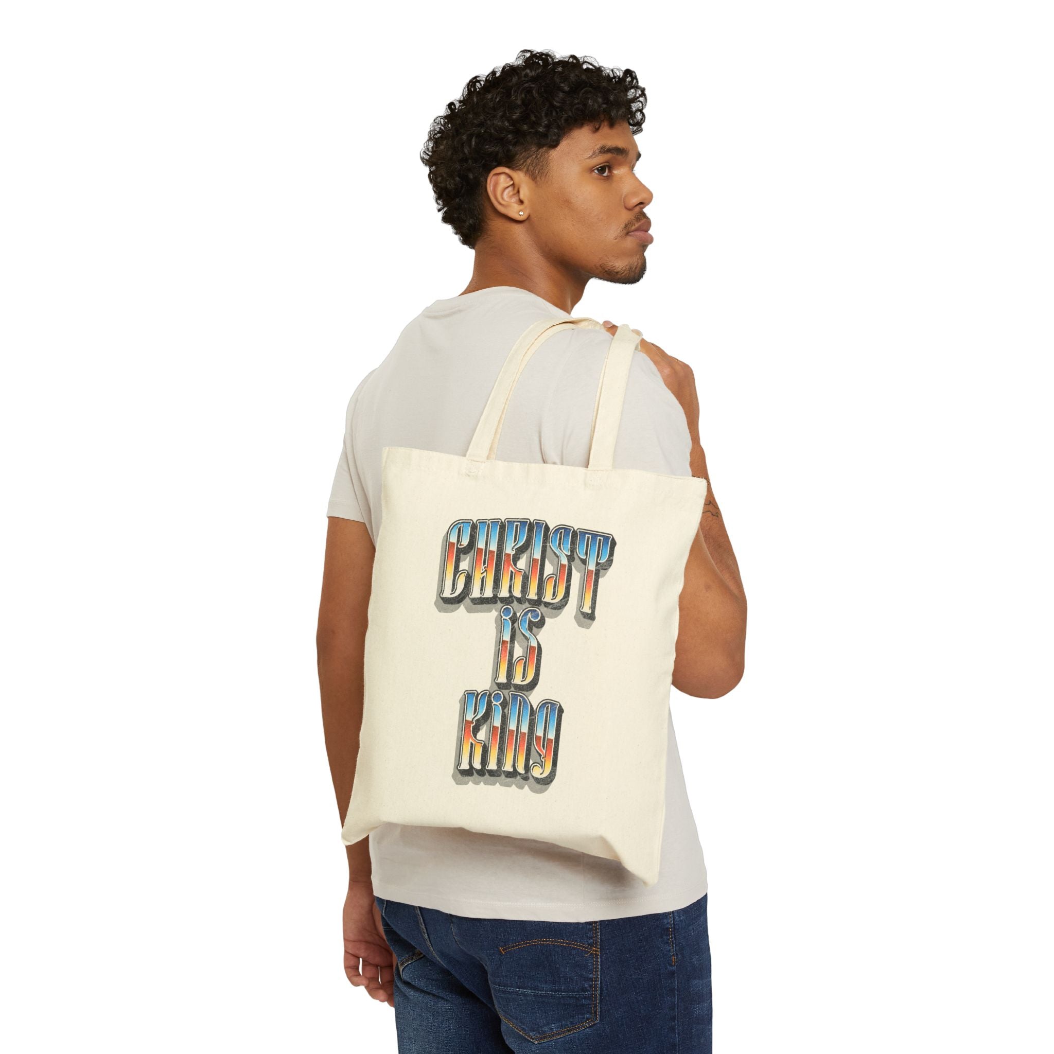 Christ Is King Tote Bag | Christian Canvas Tote | Faith Based Reusable Market Bag | Religious Gift for Believers