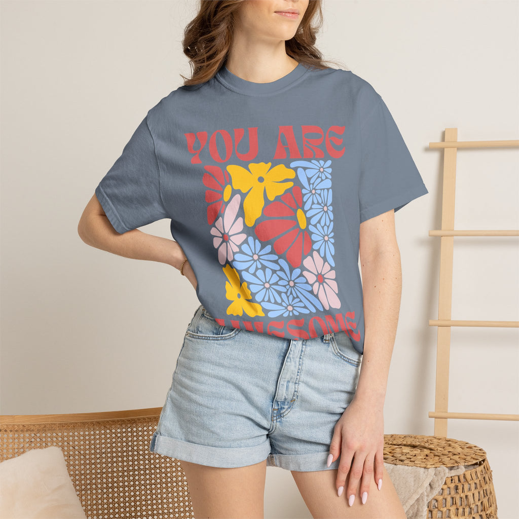 You Are Awesome Floral T-Shirt — Positive Vintage Flower Graphic Tee
