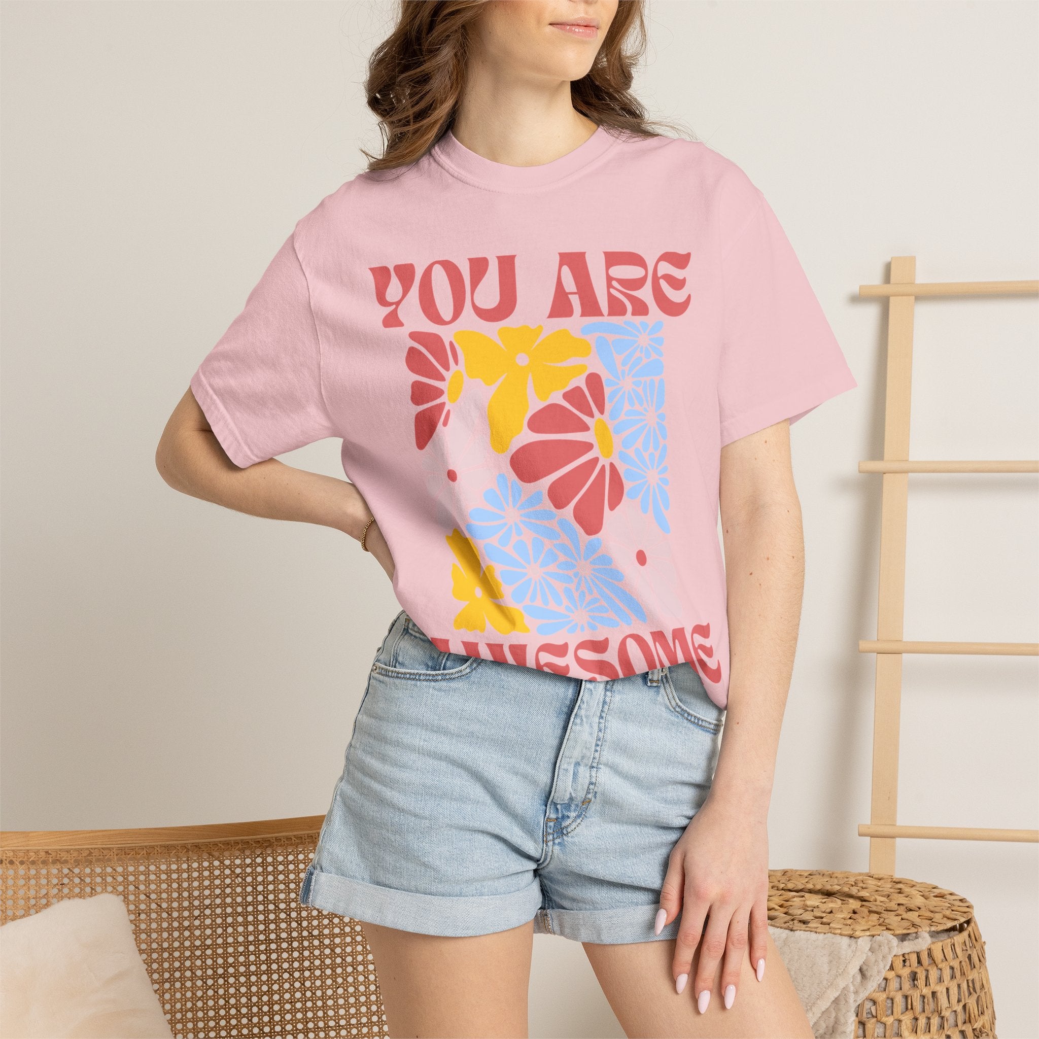 You Are Awesome Floral T-Shirt — Positive Vintage Flower Graphic Tee
