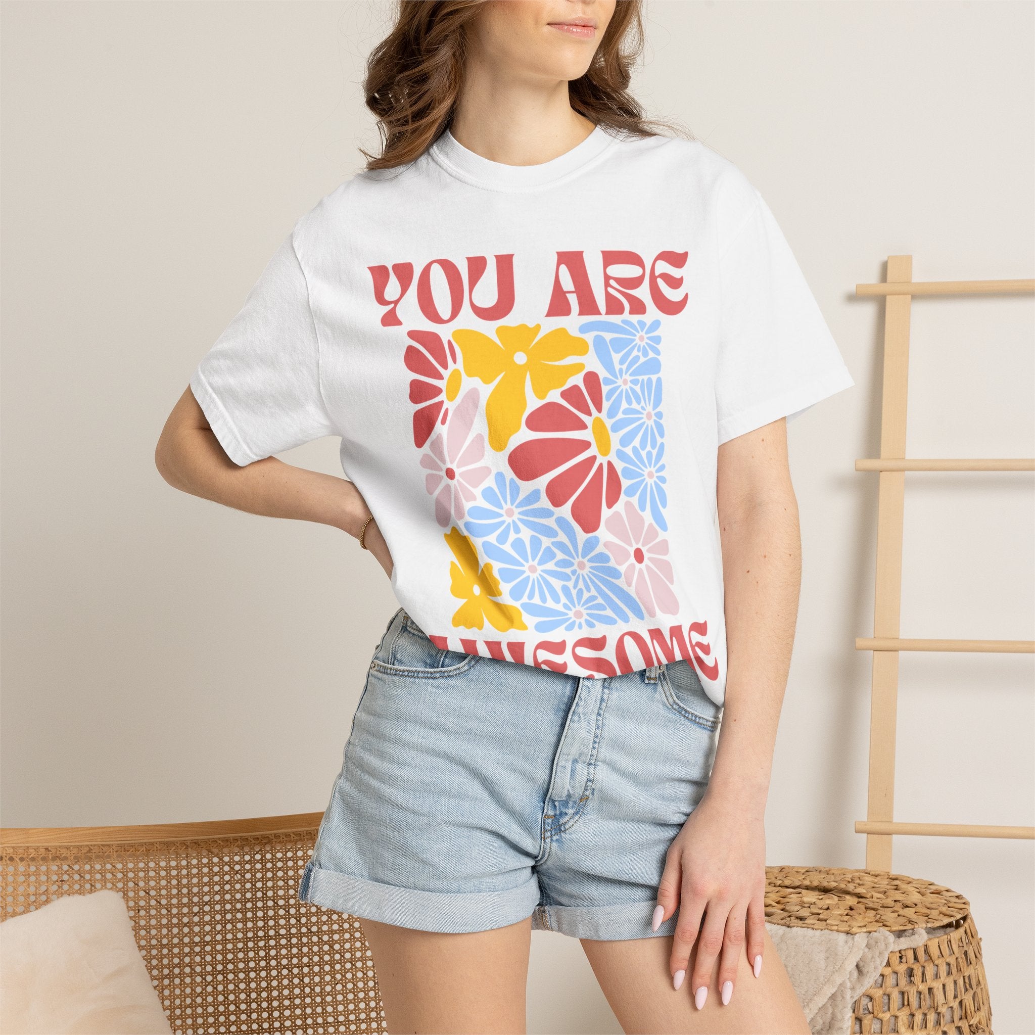 You Are Awesome Floral T-Shirt — Positive Vintage Flower Graphic Tee